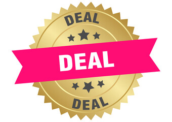 deal. deal round pink and gold label isolated on transparent background