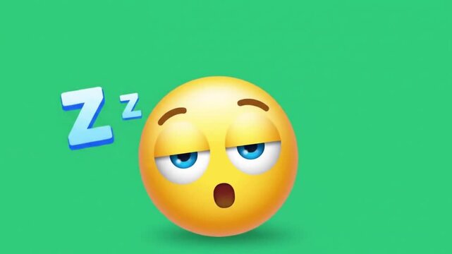 Sleepy emoji with zzz symbols floating above its head on a green background, expressing tiredness and the need for rest