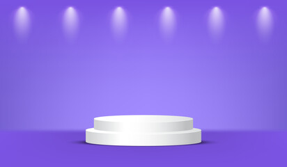 White 3D Podium with Purple Spotlight Background