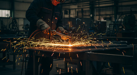 Metal Cutting with Welding Torch and Sparks