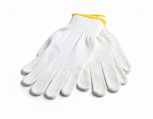 White Knitted Work Gloves with Yellow Trim