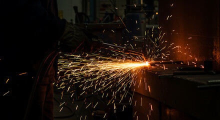 Metal Sparks From Torch Cutting Steel
