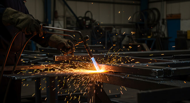 Metal Cutting with Welding Torch and Sparks - Powered by Adobe