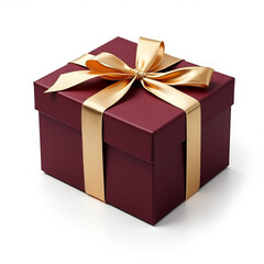 Obraz premium Elegant Burgundy Gift Box with Golden Ribbon and Bow Isolated on Transparent Background