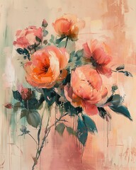 Beautifully painted flowers in soft pastel colors.