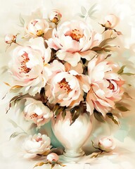 Elegant bouquet of soft pink peonies in a decorative vase.