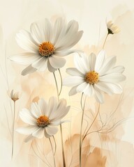 Elegant white flowers with golden centers, providing a soft background.