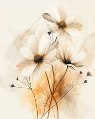 Elegant floral artwork featuring delicate white flowers and stems.