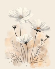 Elegant white flowers with soft, pastel watercolor background.