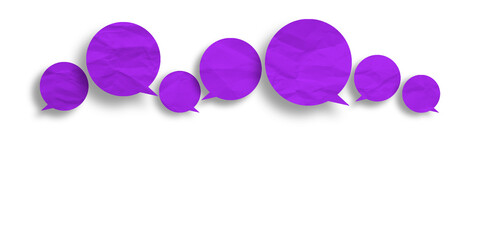 Purple speech bubble crumpled paper isolated on transparent background