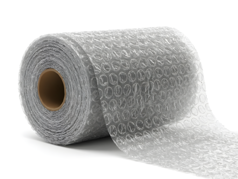 Roll of bubble wrap isolated on a transparent background – essential plastic packaging material for shipping, cushioning, and protecting fragile items.