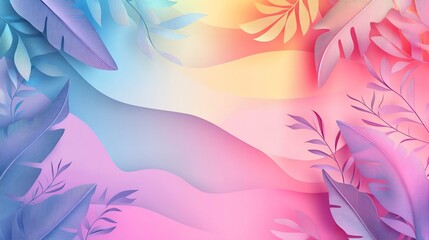 Pastel Paradise: Layered Tropical Foliage with Dreamy Gradients Background