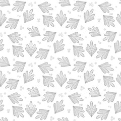 Minimalist Grey Botanical Pattern – Hand-Drawn Leaves and Berries Seamless Design