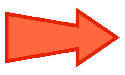 Long right red arrow representing directional symbol for navigation, pointing right, isolated graphic for infographic, presentation, or web design use.