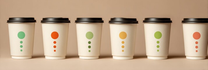 Fototapeta premium Caffeine Level Indicators on a Stack of Takeout Cups Arranged in a Center Layout for Easy Selection