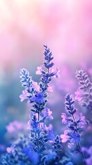 Naklejka premium Floral elegance blooms beautifully, showcasing pastel hues with vibrant blue and soft pink highlights