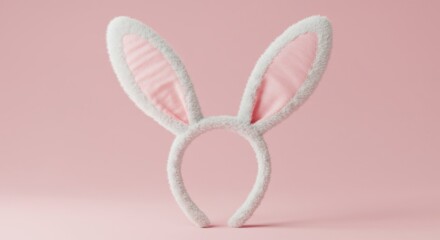 Fluffy White and Pink Bunny Ears Headband on Pink Background