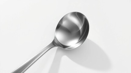 Close-up of a shiny, stainless steel ladle
