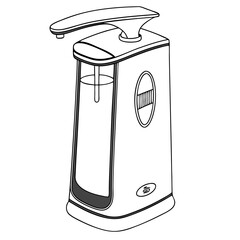 Modern Automatic Soap Dispenser In Minimalist Hand Drawn Outline Style On White Background