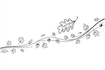 Obraz premium Flowing Leaves in Black & White Line Art - Elegant Nature Illustration for Fall