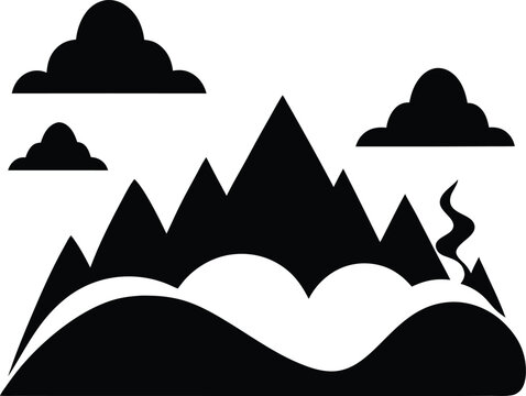 Majestic Mountain Landscape Peaks, Clouds, and Serene Valley Illustration