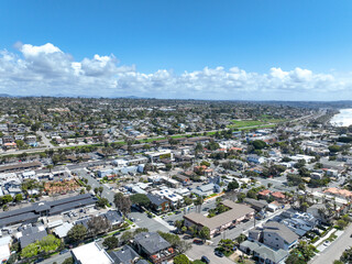 Aerial view of wealthy Encinitas town in San Diego, South California, USA. 