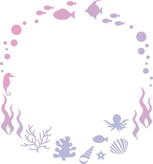 フレーム　夏　海　シルエット　魚　海藻　デザイン　テンプレート　コピースペース　背景　イラスト素材