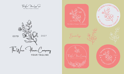Naklejka premium Wedding logos, hand drawn elegant, delicate and minimalist monogram collection..