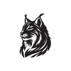 Bold black and white lynx head illustration with sharp details, prominent ear tufts, and an intense gaze, perfect for logos, tattoos, or wildlife-themed designs