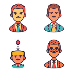 Four stylized male cartoon characters