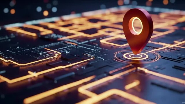 Glowing 3D Location Pin on Futuristic Digital Map