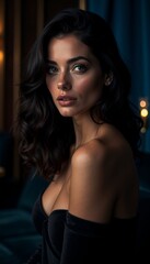 Naklejka premium Portrait of a Beautiful Woman with Long Dark Hair