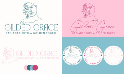 set of queen Beauty woman logo. SPA, Fashion, Makeup, Hairdressing girl Logotype concept icon linear style, Set of portraits. Simple, minimalist vector illustration of beautiful woman face. Line art..