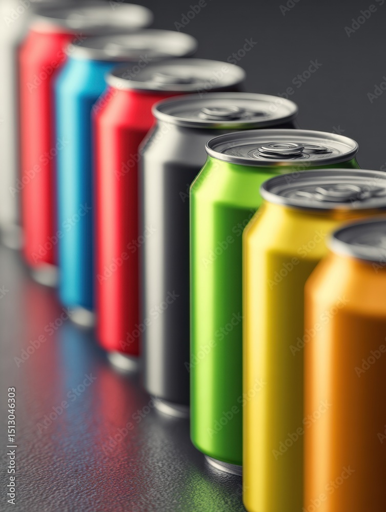 Aufkleber Caffeine Content of Various Beverage Cans Arranged in a Visually Ranked Line With a Center Fade Effect