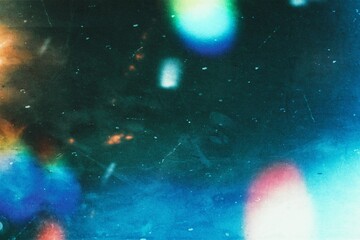 Grainy distressed old photo light leaks, film grain, dust and scratches texture overlay with vignette border. Dirty grunge analog 8k widescreen retro effect background with copy space