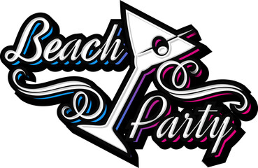 Beach Party Shop Cart Lettering Typography Vector Template