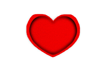 Fototapeta premium Red paper cut into a heart shape placed on a transparent background.