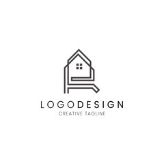 Minimalist letter R house logo in line style for real estate, property and architecture
