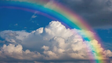Rainbow is seen in the sky above a cloudy day