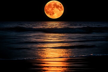 Full Blood Moon over Ocean