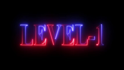 Abstract glowing neon level-1 isolated on black background. neon line animation level-1.glowing letters spelling out level 1 appear on screen 4k video. - Powered by Adobe