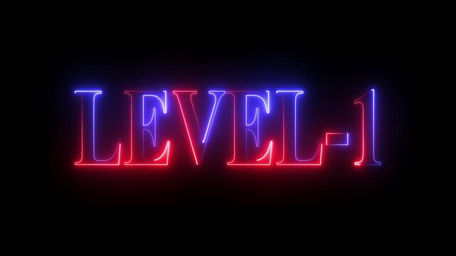 Abstract glowing neon level-1 isolated on black background. neon line animation level-1.glowing letters spelling out level 1 appear on screen 4k video. - Powered by Adobe