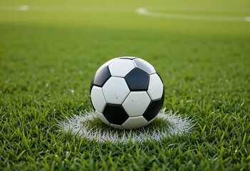 Obraz premium Classic Black and White Soccer Ball on a Green Grass Field