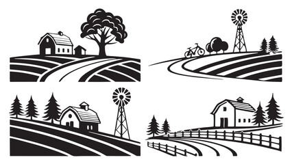 Scenic rural farmlands with barns windmills and rolling hills © SaHeD