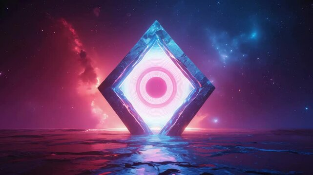 An interstellar portal emerges amidst a cosmic backdrop, with swirling energies and twinkling stars creating a mesmerizing interdimensional 4K loop.
