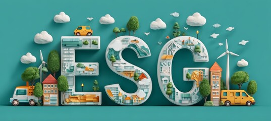 ESG or Environmental Social Governance sign. World environment day. Generative AI technology.	