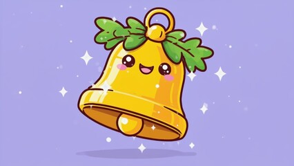 Cartoon bell with a green leaf on top