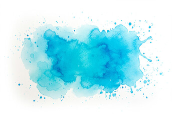 A clear blue watercolor splash with liquid drops and artistic splatters