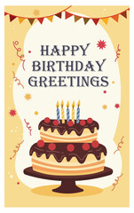 Festive Happy Birthday Card Illustrations with Cakes, Gifts, and Balloons-01
