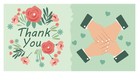 Heartfelt Thank You Card Illustrations with Floral Accents and Caring Gestures-05